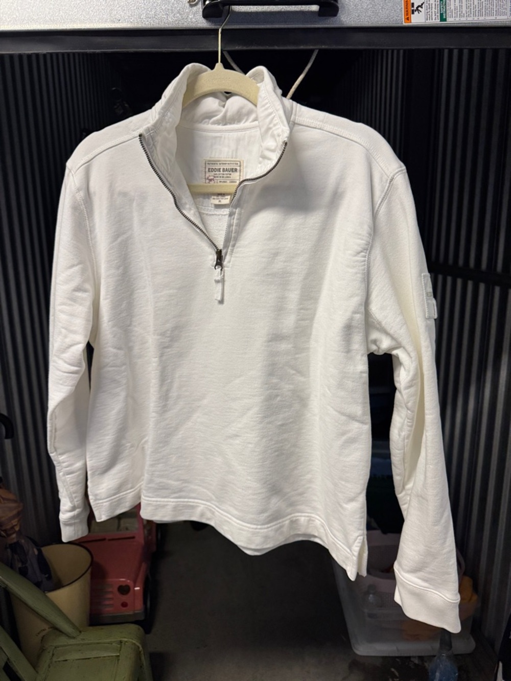 Eddie Bauer White Quarter-Zip Crewneck Sweater
